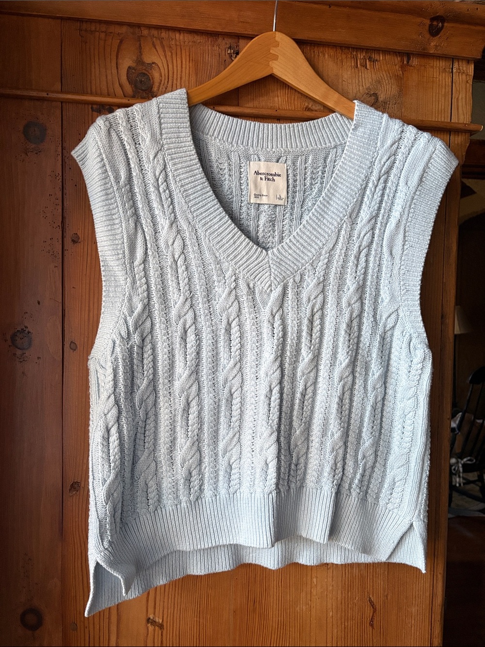 Abercrombie & Fitch Light Blue Cable Knit V-Neck Sweater Vest
